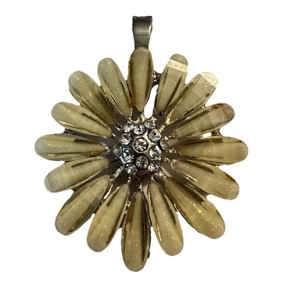 Vintage RMN Roman Gold Tone Daisy Rhinestone Magnetic Enhancer Pendant